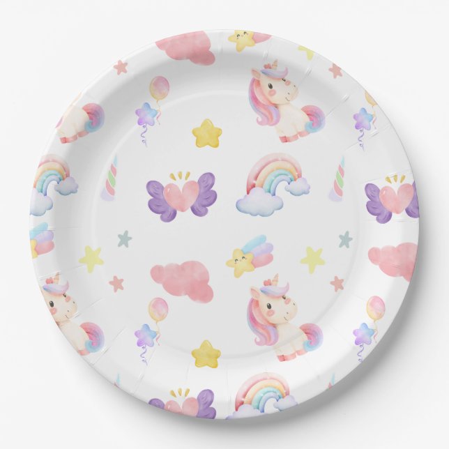 Niedlicher rosa, unicorone Regenbogenballon Muster Pappteller (Vorderseite)