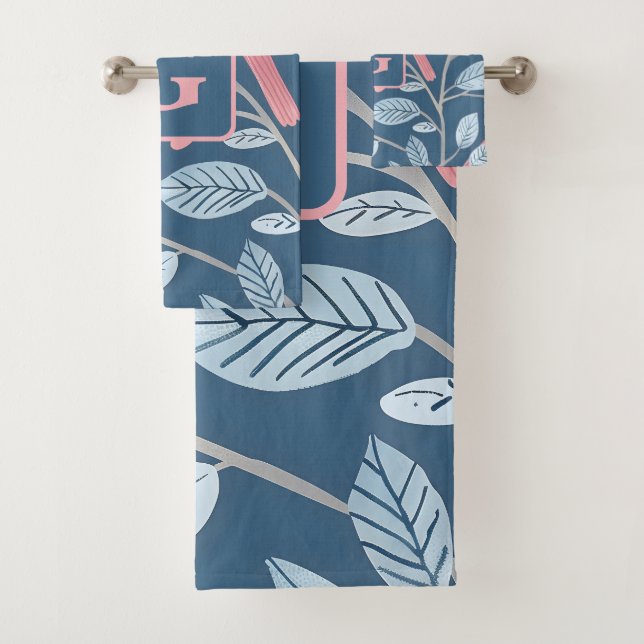 Niedlicher Rosa-Vogel, blau, personalisiert Badhandtuch Set (Insitu)