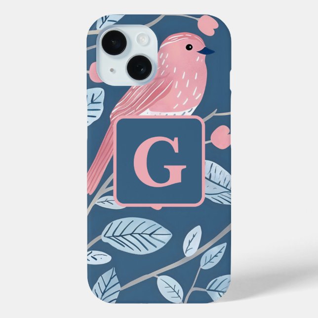 Niedlicher Rosa-Vogel, blau, personalisiert Case-Mate iPhone Hülle (Rückseite)