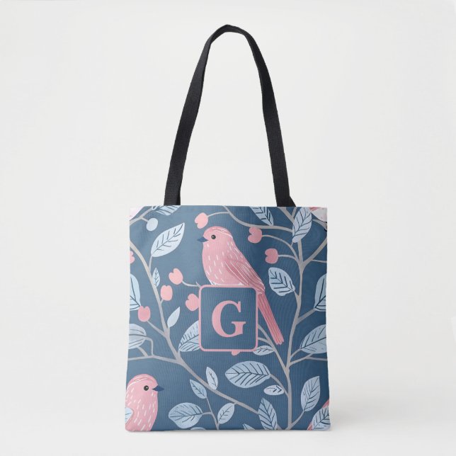 Niedlicher Rosa-Vogel, blau, personalisiert Tasche (Vorderseite)