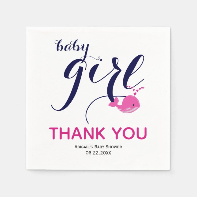 Niedlicher Rosa Wal Ozean Danke Baby Girl Shower Serviette (Vorderseite)