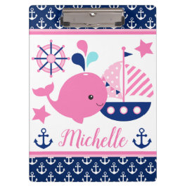 Niedlicher rosa Wal und Muster für Anker Klemmbrett