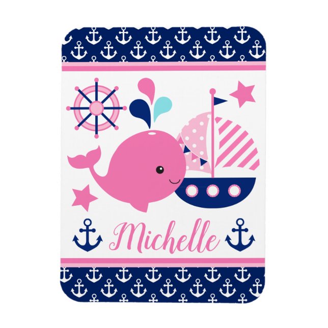 Niedlicher rosa Wal und Muster für Anker Magnet (Vertikal)