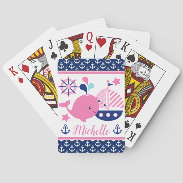 Niedlicher rosa Wal und Muster für Anker Spielkarten (Rückseite)