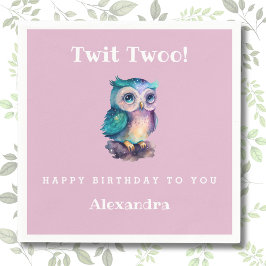 Niedlicher Rosa Wald Owl Kindergeburtstag Serviette