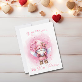 Niedlicher rosa Wasserfarben Gnome Valentinstag Feiertagskarte
