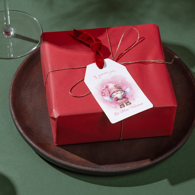Niedlicher rosa Wasserfarben Gnome Valentinstag Geschenkanhänger (Cute Pink Watercolor Gnome Valentine Day Gift Tags)