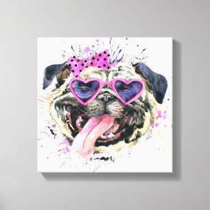 Niedlicher rosa Watercolor-Mops Leinwanddruck