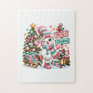 Niedlicher rosa Weihnachts-Schneemann