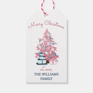 Niedlicher Rosa Weihnachtsbaum Retro Urlaub Geschenkanhänger