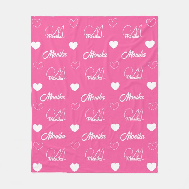 Niedlicher, rosa Wiederholungsname personalisiert Fleecedecke (Vorderseite)
