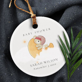 Niedlicher, rosafarbener Bär über Mond Girl Babydu Geschenkanhänger