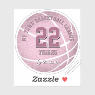 niedlicher rosafarbener Basketball mit Teamname Aufkleber