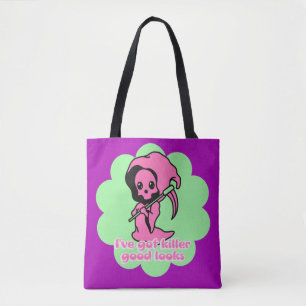 Niedlicher, rosafarbener, grimmiger Sensenmann Tasche