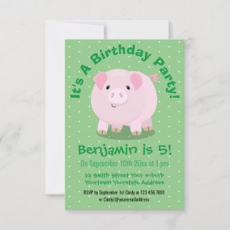 Niedlicher rosafarbener Schweinekanne personalisie Einladung