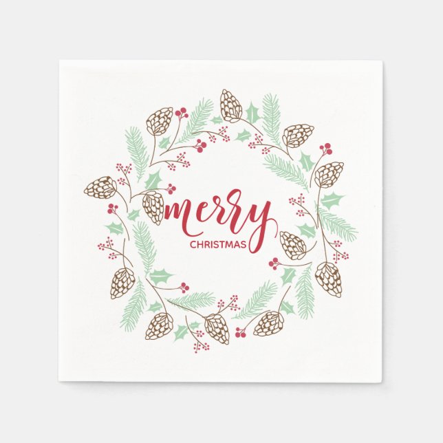 Niedlicher Rot-Grün-Heiliger und Kiefer-Weihnachts Serviette (Vorderseite)