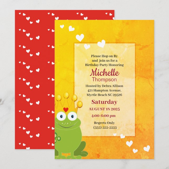 Niedlicher Rot- und Gelbdruckfrosch Einladung (Vorne/Hinten)