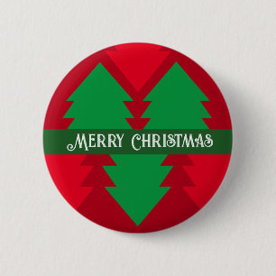 Niedlicher Rot und Grün frohe Weihnachtsbaumferien Button