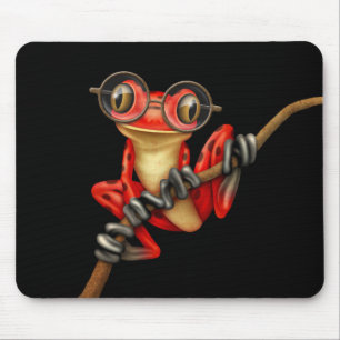 Niedlicher roter Baum-Frosch mit Augen-Gläsern au Mousepad