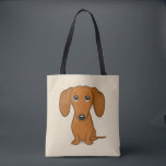Niedlicher roter Cartoon-Dackel-Hund der Dackel-| Tasche<br><div class="desc">Ein entzückender glatter überzogener roter Dackelwelpe,  der oben schaut. Taschentasche eines niedliche Dackelhundeliebhabers,  groß für den Einkauf für Lebensmittelgeschäfte oder Haustierversorgungen. Diese wiederverwendbare Tasche des Spaß-WürstchenhundeCartoon macht ein perfektes Geschenk für jedermann,  das Lieben ein Würstchen verfolgen. Besuch Jenns Gekritzel-Welt für mehr Dackelgeschenke.</div>