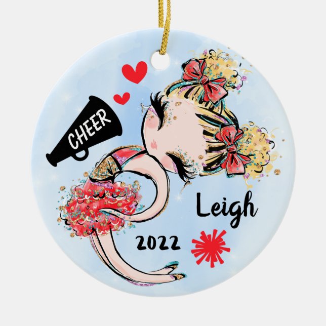 Niedlicher Roter Cheerleader Girl Ornament Blonde  (Vorne)