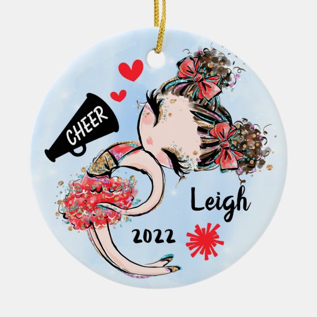 Niedlicher Roter Cheerleader Girl Ornament Braun H (Vorne)