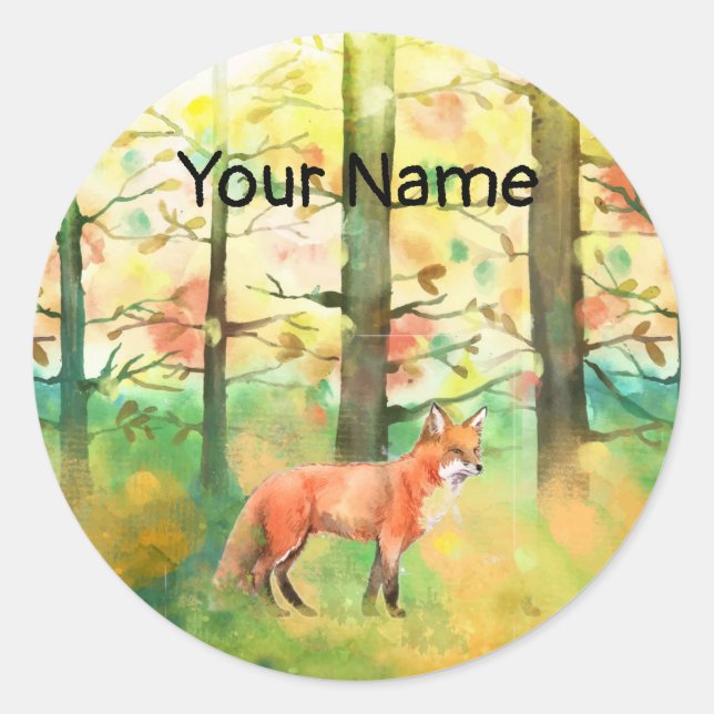 Niedlicher Roter Fuchs Herbst individuelle Name Bu Runder Aufkleber (Vorderseite)