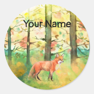 Niedlicher Roter Fuchs Herbst individuelle Name Bu Runder Aufkleber