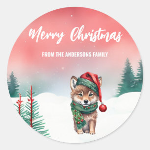 Niedlicher Roter Fuchs Wild Weihnachten Party Kind Runder Aufkleber