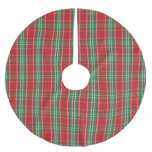 Niedlicher Roter Grüner Urlaub Kariert Rustikales  Polyester Weihnachtsbaumdecke