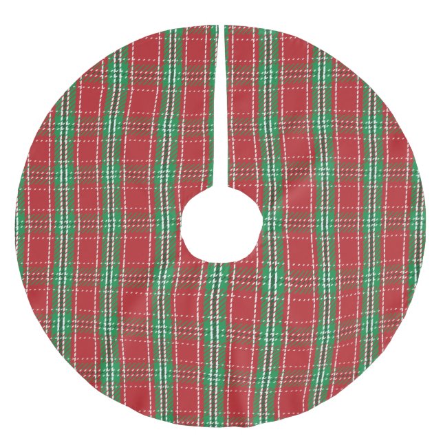 Niedlicher Roter Grüner Urlaub Kariert Rustikales  Polyester Weihnachtsbaumdecke (Vorderseite)