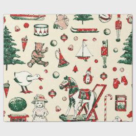 Niedlicher Roter Grüner Vintager Spielzeug - Pferd Geschenkpapier