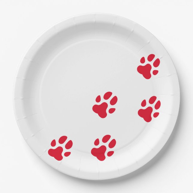 Niedlicher Roter Hund Paw-Ausdruck Pappteller (Vorderseite)