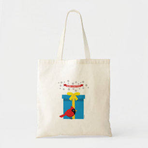 Niedlicher roter Kardinal mit blauem Geschenk Tragetasche