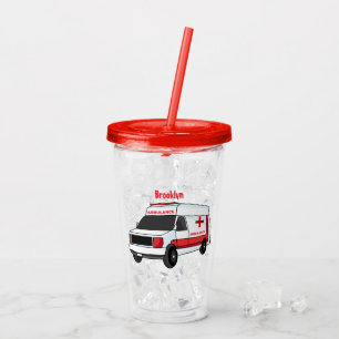 Niedlicher roter Krankenwagen Cartoon Acryltrinkbecher