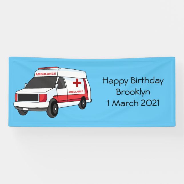 Niedlicher roter Krankenwagen Cartoon Banner (Horizontal)