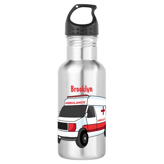 Niedlicher roter Krankenwagen Cartoon Edelstahlflasche (Vorderseite)