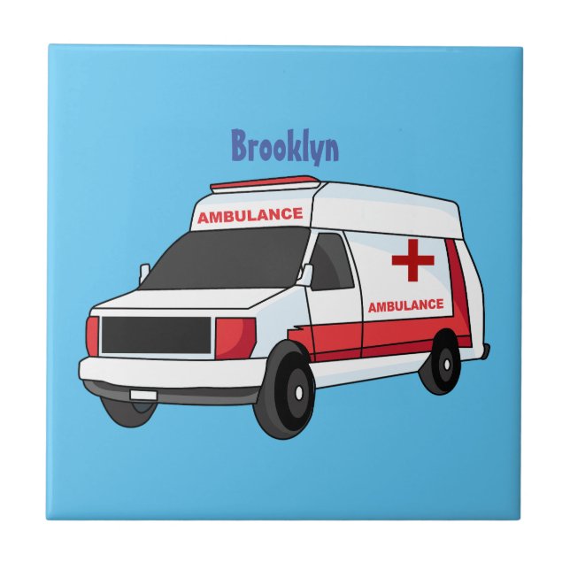 Niedlicher roter Krankenwagen Cartoon Fliese (Vorderseite)