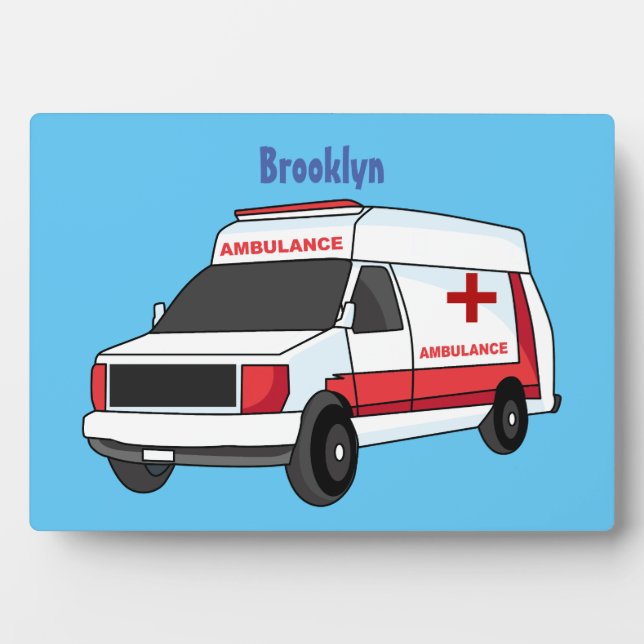 Niedlicher roter Krankenwagen Cartoon Fotoplatte (Vorderseite)