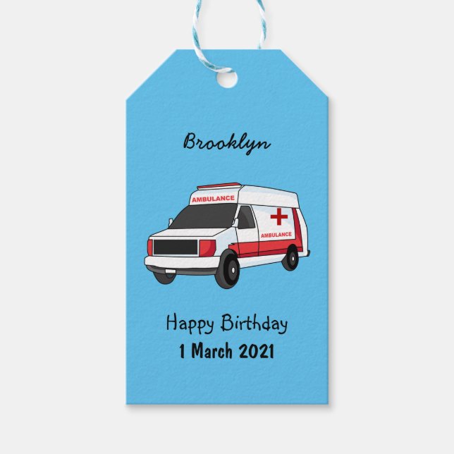 Niedlicher roter Krankenwagen Cartoon Geschenkanhänger (Vorderseite)