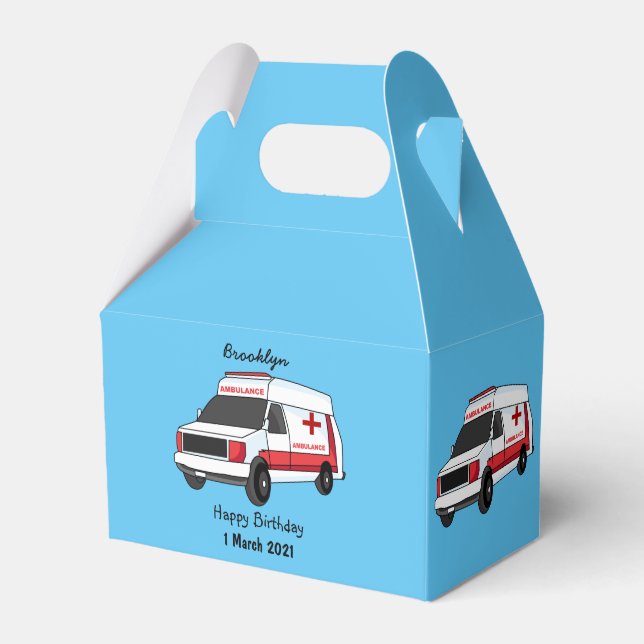 Niedlicher roter Krankenwagen Cartoon Geschenkschachtel (Vorderseite)
