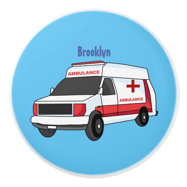 Niedlicher roter Krankenwagen Cartoon Keramikknauf (Vorderseite)