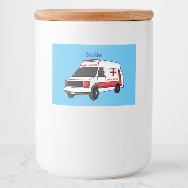 Niedlicher roter Krankenwagen Cartoon Lebensmitteletikett (Vorderseite)