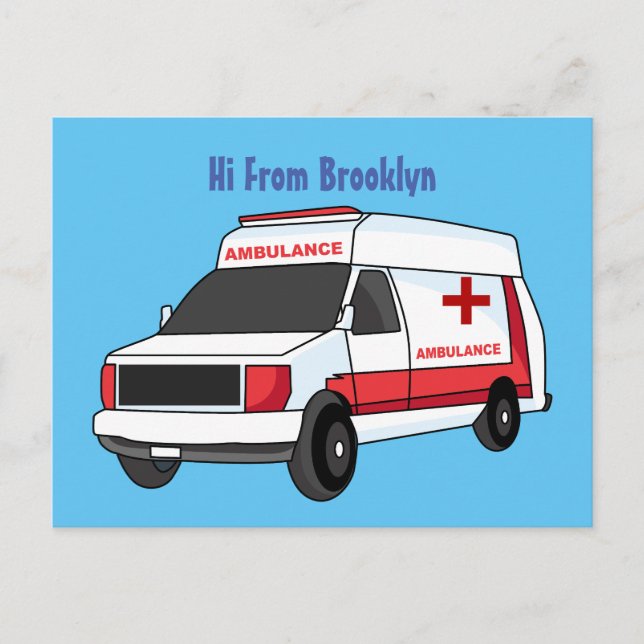 Niedlicher roter Krankenwagen Cartoon Postkarte (Vorderseite)
