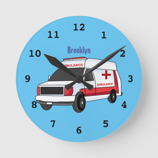 Niedlicher roter Krankenwagen Cartoon Runde Wanduhr (Vorderseite)