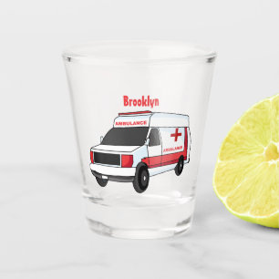 Niedlicher roter Krankenwagen Cartoon Schnapsglas