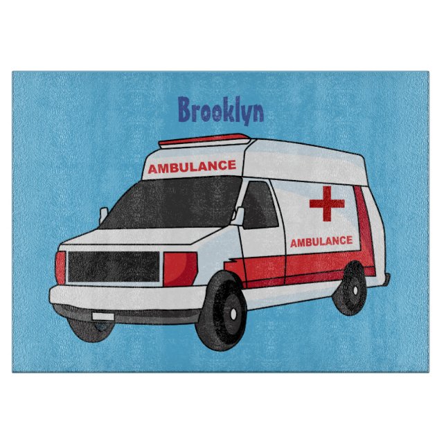 Niedlicher roter Krankenwagen Cartoon Schneidebrett (Vorderseite)