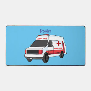 Niedlicher roter Krankenwagen Cartoon Schreibtischunterlage