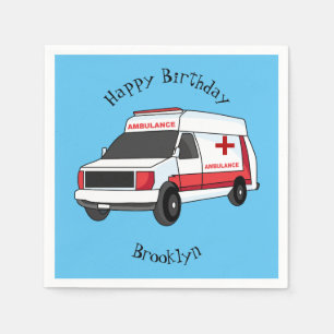 Niedlicher roter Krankenwagen Cartoon Serviette