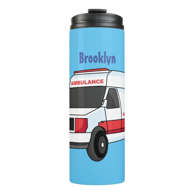 Niedlicher roter Krankenwagen Cartoon Thermosbecher (Vorderseite)